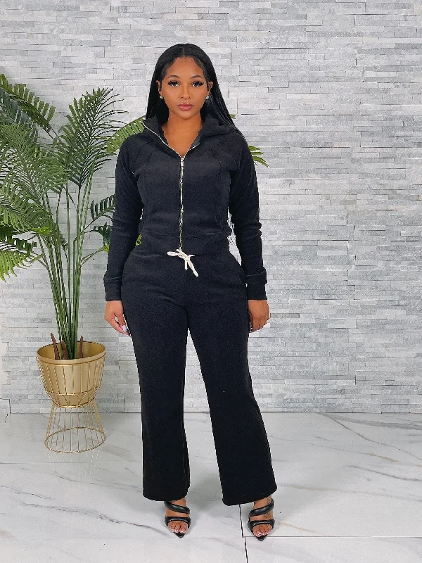 SKYLAR2-3PP - FLEECE HOODIE JACKET & WIDE LEG SWEATPANTS SET Lace Jacket Ribbed Jacket Sequined Jacket