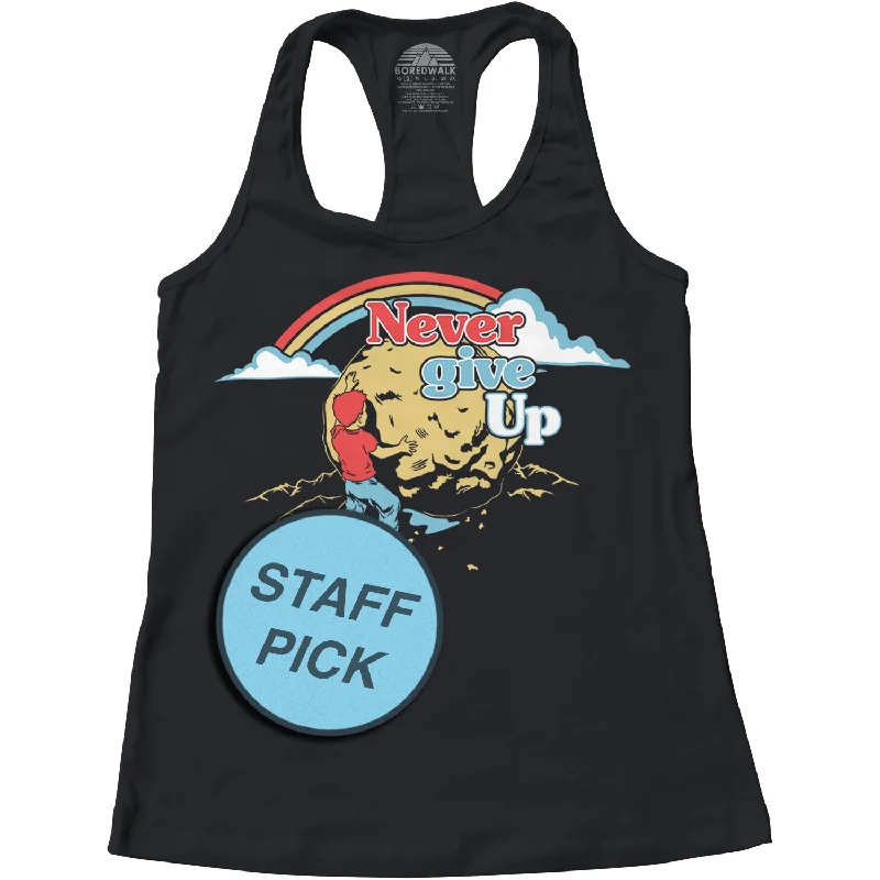Women's Never Give Up Sisyphus Racerback Tank Top scoop neck tank