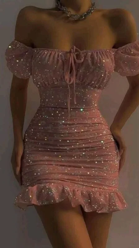Shiny Pink Sheath Short Party Dress Homecoming Dress Birthday Outfits, D253 Tunics Modern contemporary