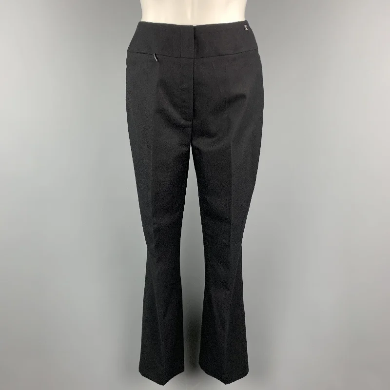 CHANEL Size 2 Black Wool Zip Fly Zip Pocket Silver Logo Dress Pants Soft Cotton Pants