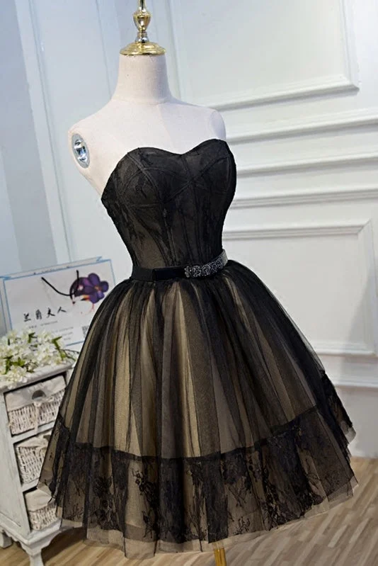 Black Lace Tulle Simple Homecoming Dresses Pretty Short Party Dresses OM916 Tunics Long Elegant