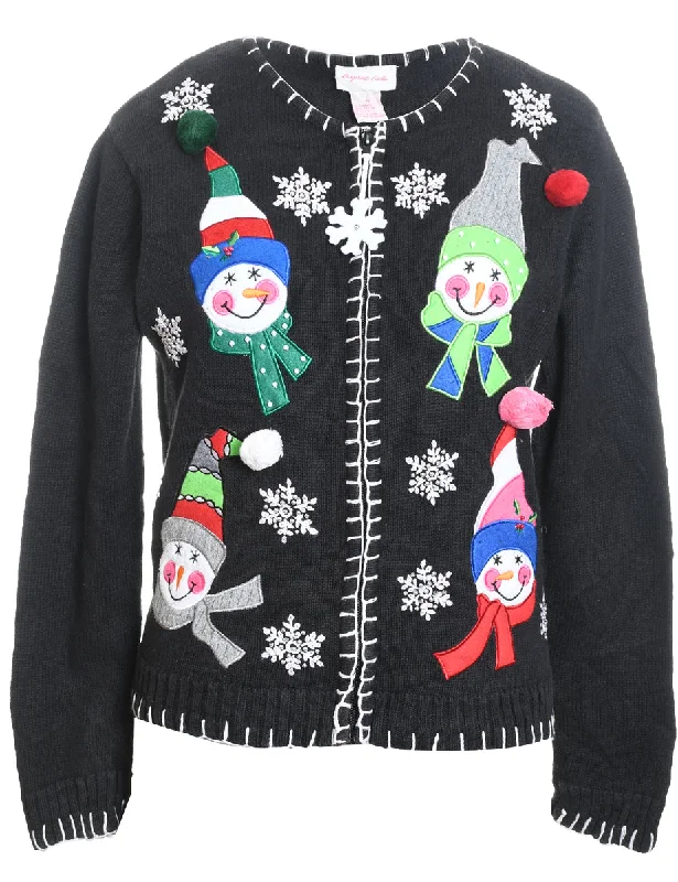 Snowman Christmas Cardigan - M Solid Color Striped Floral Print