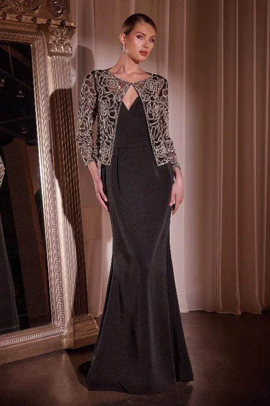 Fitted Sleeveless Jacket Gown by Ladivine J881 Faux Fur Fabric Real Fur Fabric Shearling Fabric