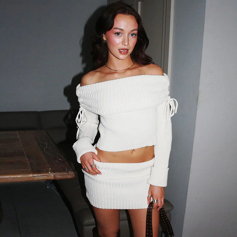 Gorgeous off Shoulder Skirt Set high slit skirt