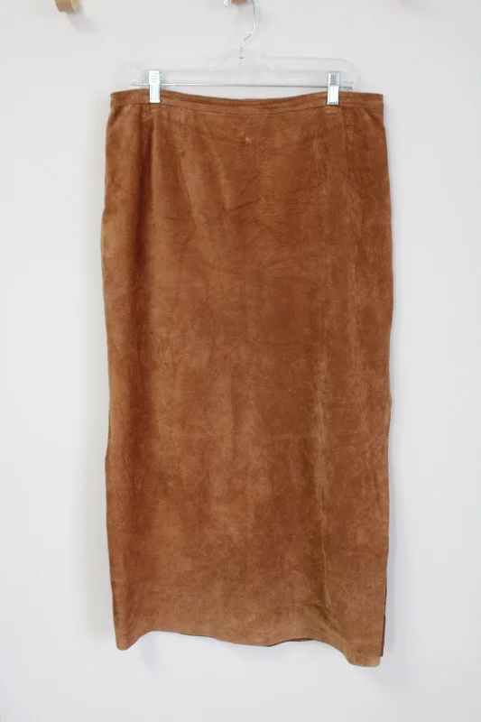 Andrea Viccaro Brown Suede Leather Maxi Skirt | 14 velvet skirt rich