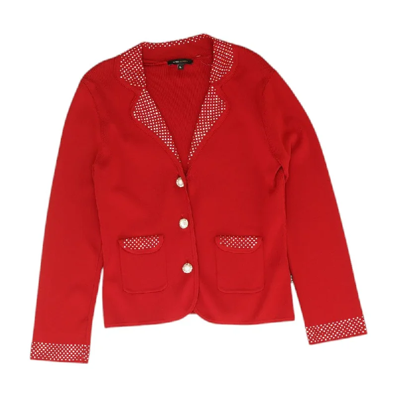 Red Solid Cardigan Sweater Casual Formal Business