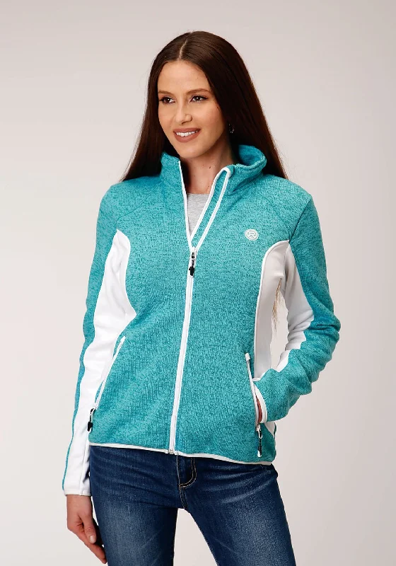 Roper Womens Melange Aqua Polyester Fleece Jacket Welt Pockets Slit Pockets Flap Pockets