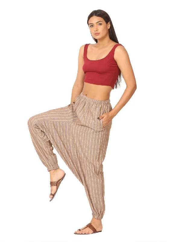 Women's Harem Pant | Brown Stripes | Fits Waist Size 28" to 36" Trendy Wide-Leg Pants
