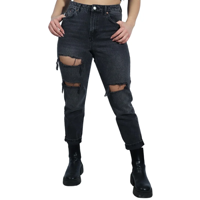 TOPSHOP - Ripped Pants Trendy High-Waist Trousers