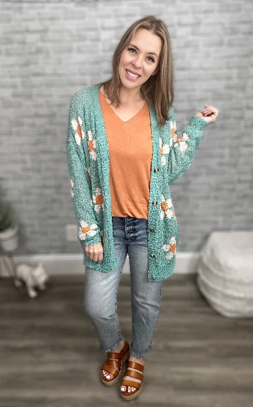 Aqua Flower Popcorn Cardigan from JadyK Rayon Fabric Velvet Fabric Corduroy Fabric