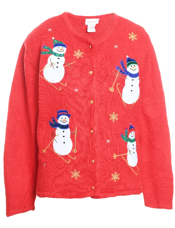 Snowman Christmas Cardigan - M Jersey Fabric Tulle Fabric Batik Fabric