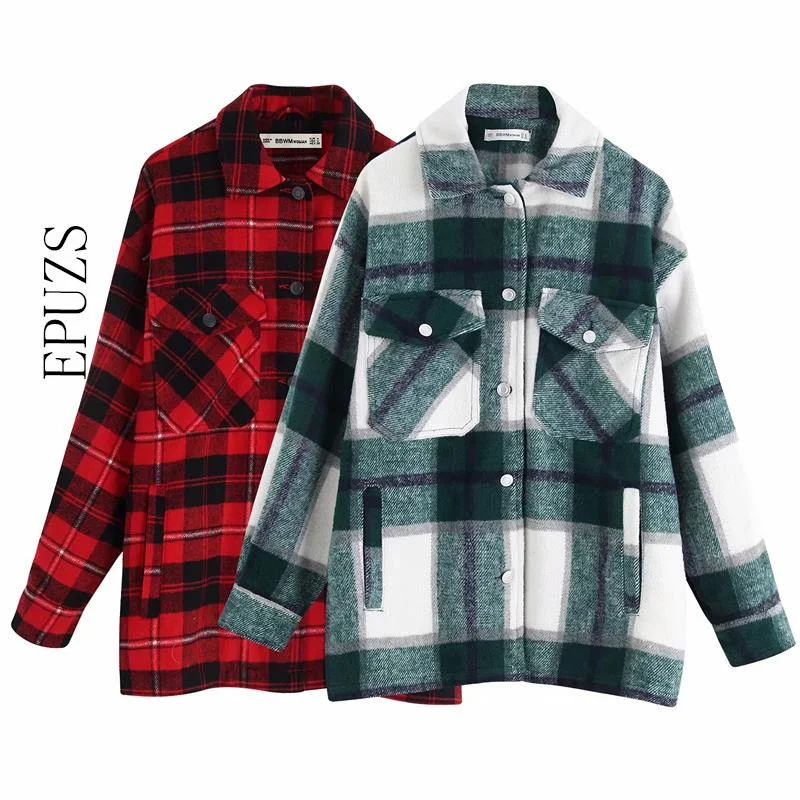 autumn red Plaid coats and jackets women streetwear fashion Long Sleeve office jackets coats Oversized Outerwear 2019 Faux Fur Jacket Real Fur Jacket Shearling Jacket