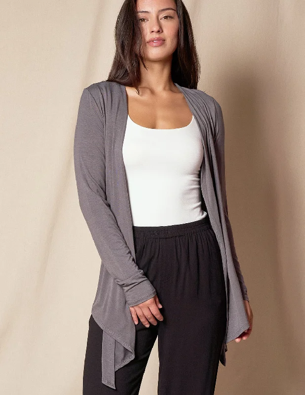 Bamboo Open Front Jacket - Grey Nylon Jacket Polyester Jacket Spandex Jacket