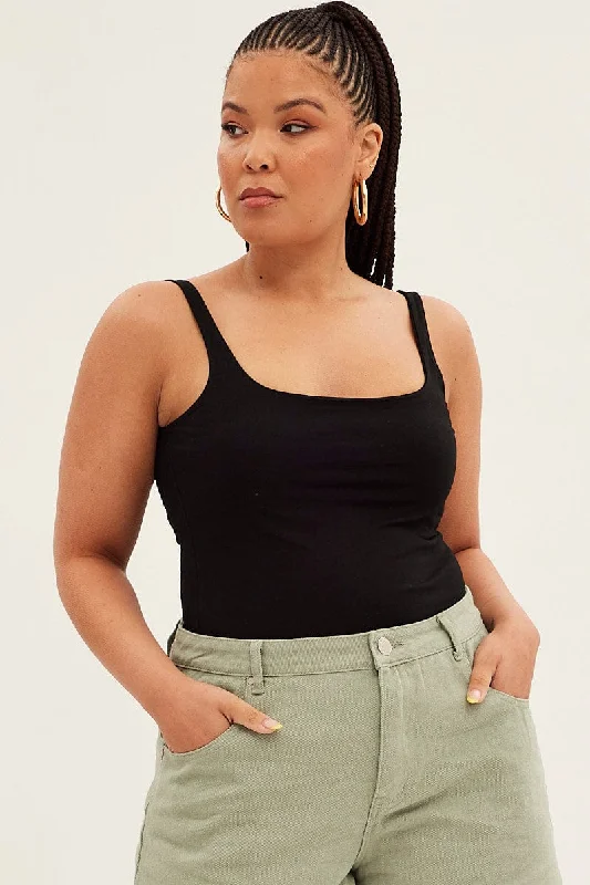 Black Tank Top Sleeveless Square Neck flexible tank top
