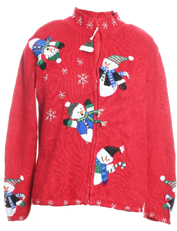 Snowman Christmas Cardigan - S Glossy Satin Silk