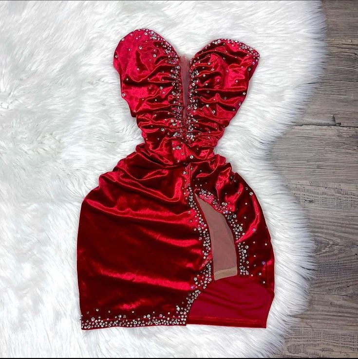Wine Red Sweetheart Beads Velvet Short Party Dress Homecoming Dress, MD7879 Tunics Chic fashionable