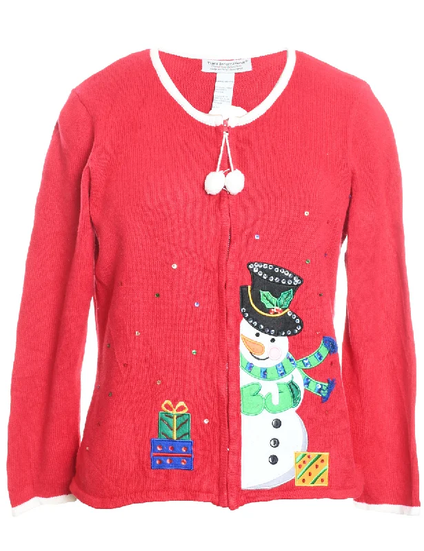 Snowman Christmas Cardigan - L Long Cardigan Short Cardigan Medium Cardigan