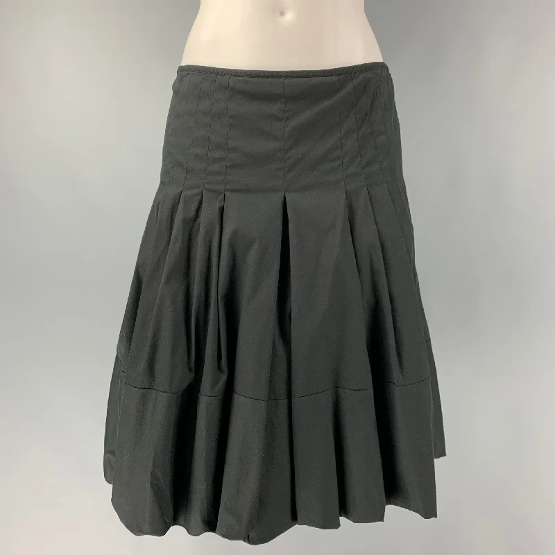 PRADA Size 4 Black Cotton Blend Pleated Circle Skirt low waist skirt