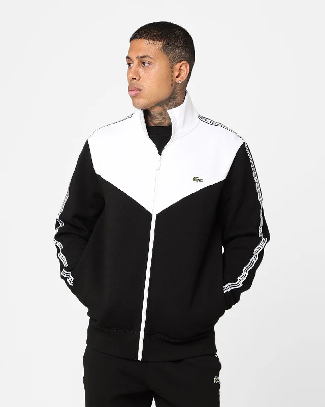 Lacoste Logo Tape Fleece Track Jacket Black/White Wool Fabric Cashmere Fabric Tweed Fabric