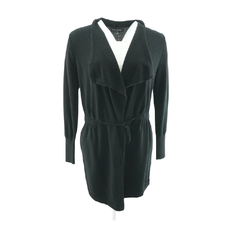 Black Solid Cardigan Sweater Stretchy Elastic Breathable