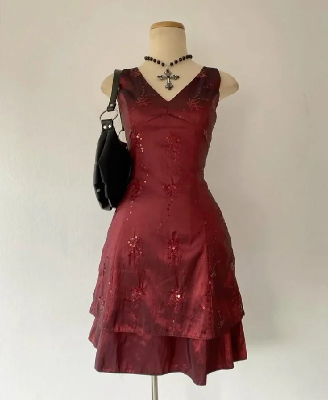 Vintage V Neck A-Line Chiffon Short Party Dress Elegant Cocktail Dress, D745 Tunics Gym athletic