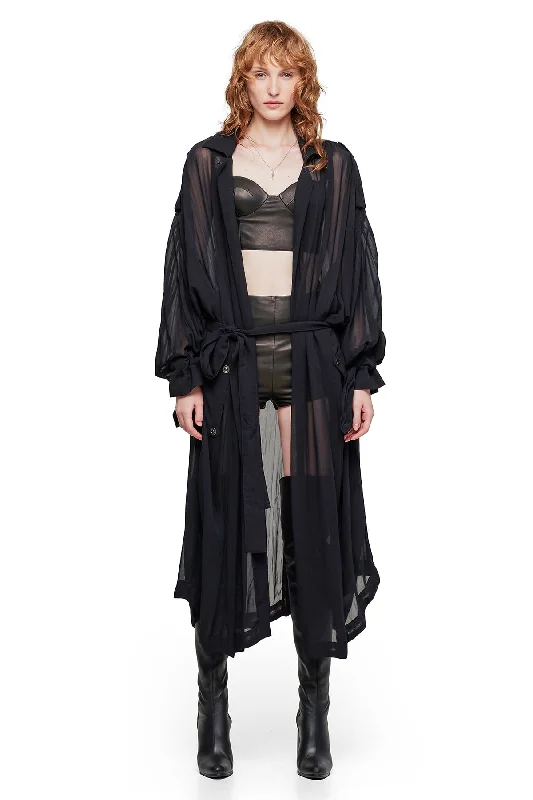 OVERSIZE SHEER JACKET IN BLACK Hoodie Zip-Up Jacket Button-Up Jacket