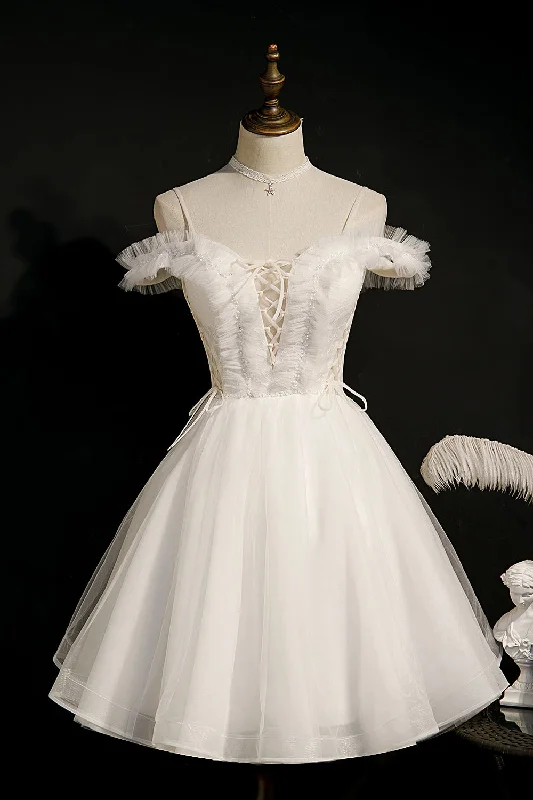 Tulle Off-the-shoulder Birthday Party Dress with Beads Homecoming Dress Tunics Hiking breathable