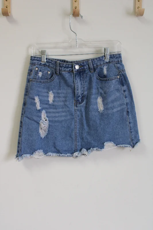 Distressed Denim Mini Skirt | L silk skirt smooth