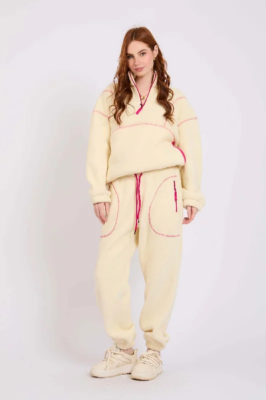 Women  Sweat Pant Sherpa Jogger White Classic Straight Pants