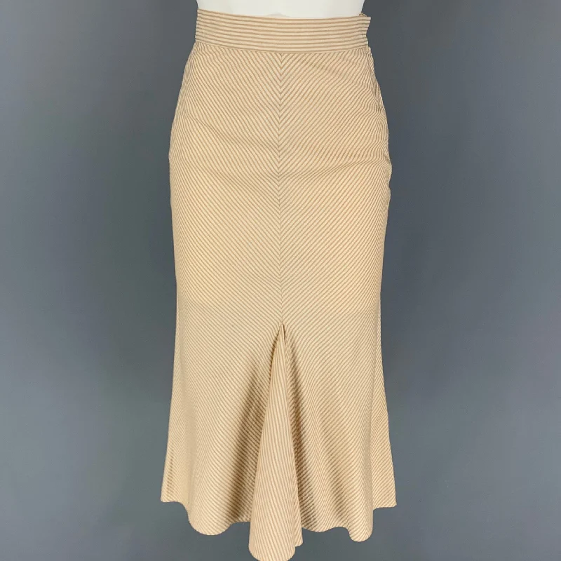 ZAC POSEN Size 6 Beige Cream Silk Stripe Mid-Calf Skirt leather skirt bold
