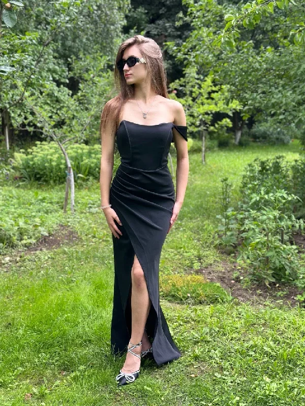 Strapless Sexy Slit One Sleeve Cocktail Prom Dresses Stretch Backless Evening Gown Women Homecoming Party Dress Summer Tunics Winter warm