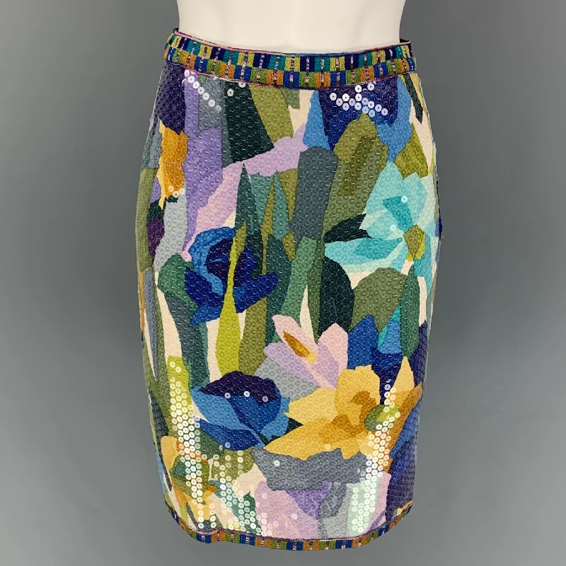 MISSONI 1991 Collection Size 6 Multi-Color Silk Abstract Floral A-Line Skirt cashmere skirt soft