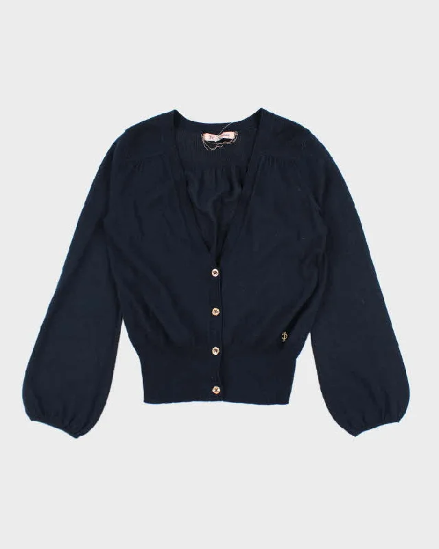 Vintage Y2k 00s Juicy Couture Blue Wool Blend Cardigan - S Collared Crew Neck Turtle Neck Vintage Y2k 00s Juicy Couture Blue Wool Blend Cardigan - S Collared Crew Neck Turtle Neck