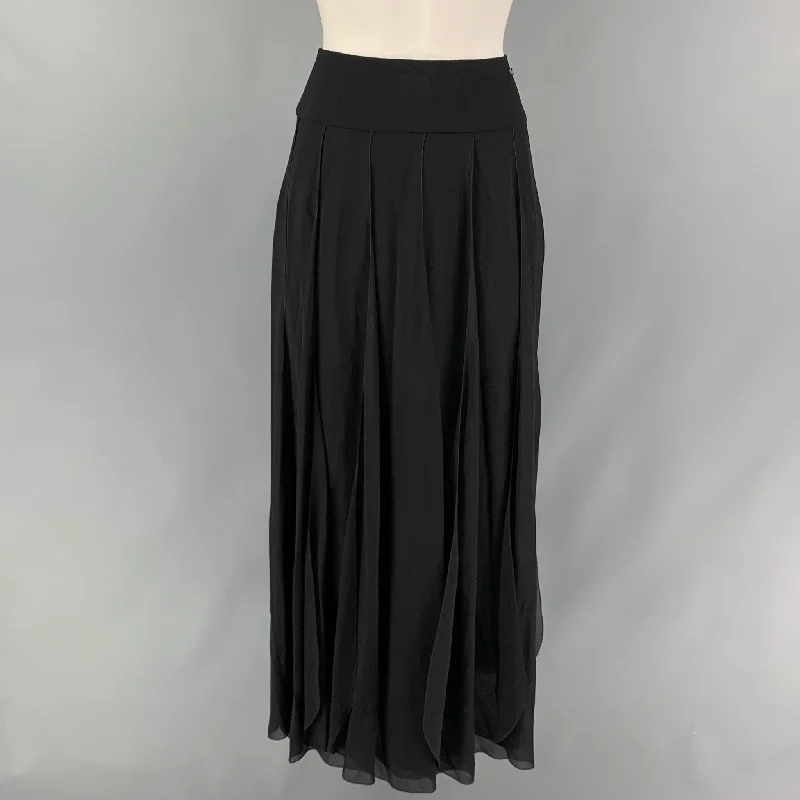 CHANEL Size 6 Black Silk Pleated Wide Leg Skirt corduroy skirt comfortable