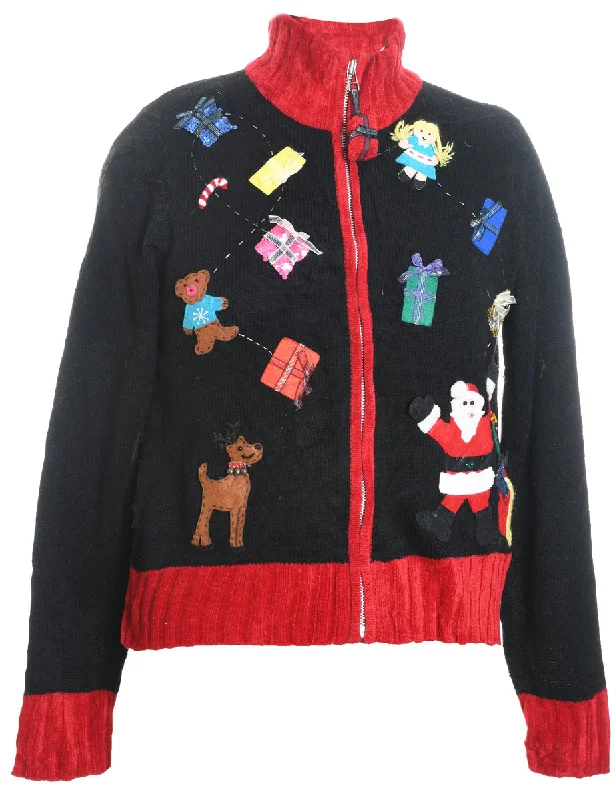 Santa Claus & Reindeer Christmas Cardigan - M Fleece Fabric Down Fabric Feather Fabric