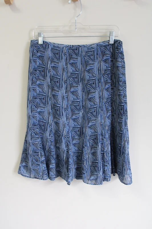 Ann Taylor LOFT Blue Patterned Chiffon Skirt | 8 Petite wrap skirt elegant