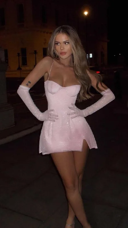 Sexy/Hot Spaghetti Straps A-Line Short Cocktail Homecoming Party Dress with Gloves Tunics Occasion special