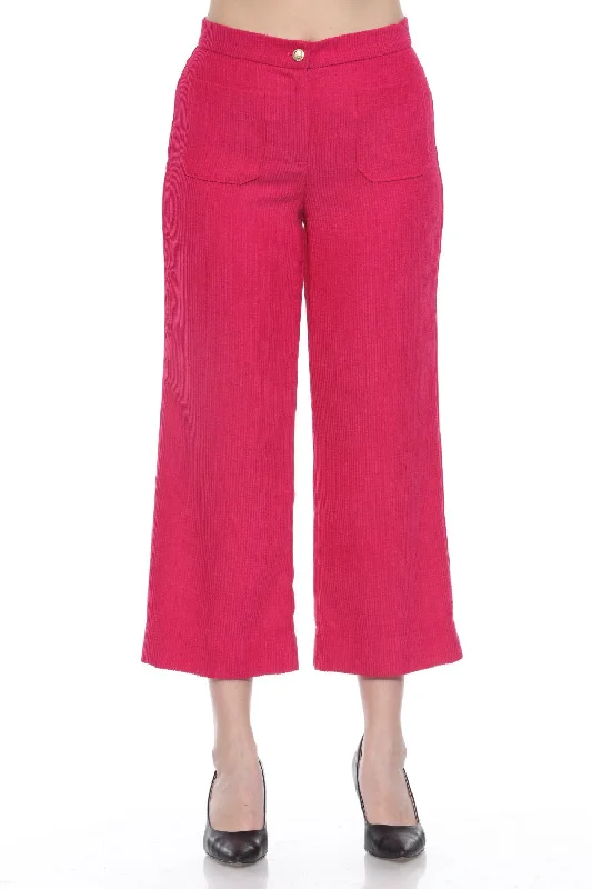 Joseph Ribkoff Pink Punch Corduroy Cropped Wide Leg Pants 243295 Elegant Trouser Pants