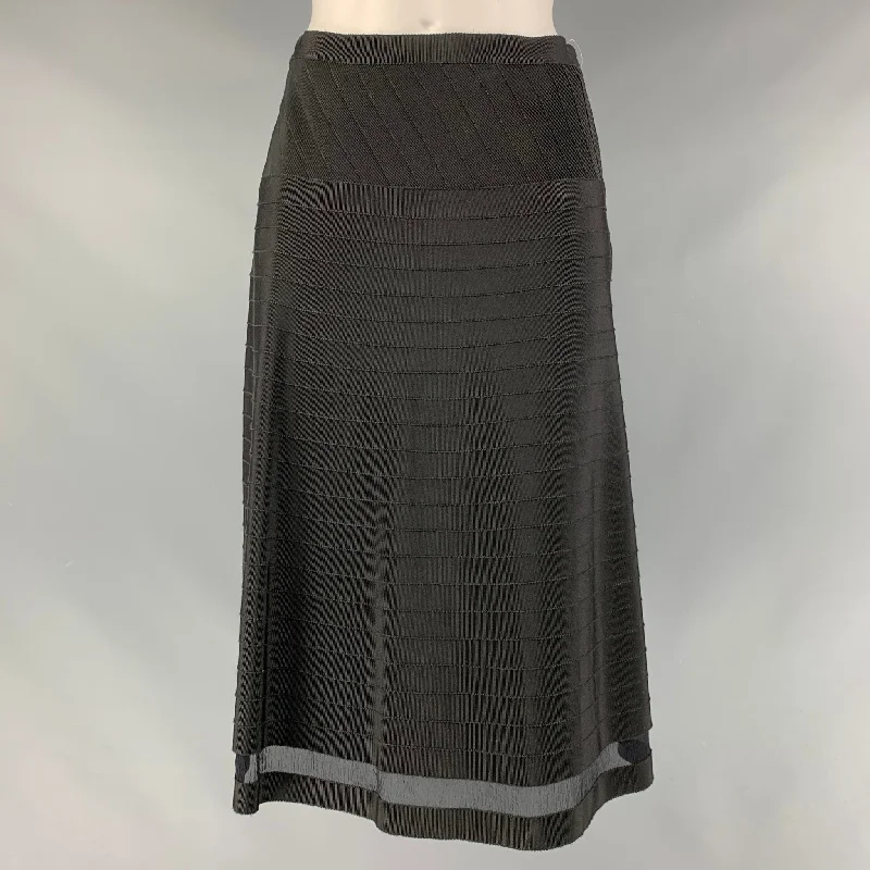 PRADA Size 2 Black Viscose &  Cotton Textured A-Line Skirt leather skirt bold