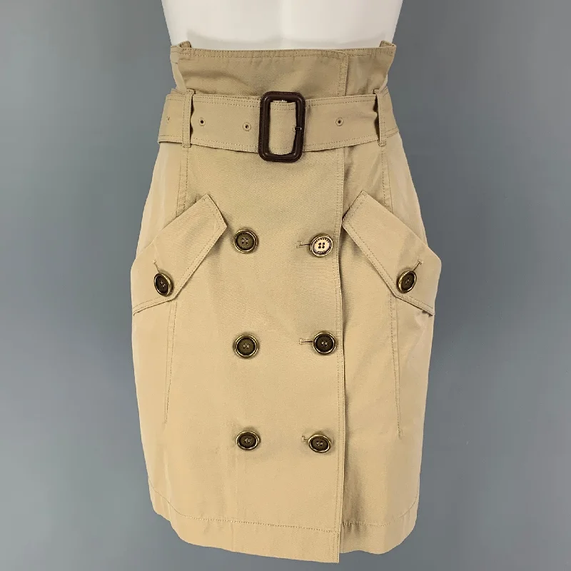 BURBERRY BRIT Size 6 Khaki Cotton Double Breasted Belted Skirt lace skirt feminine