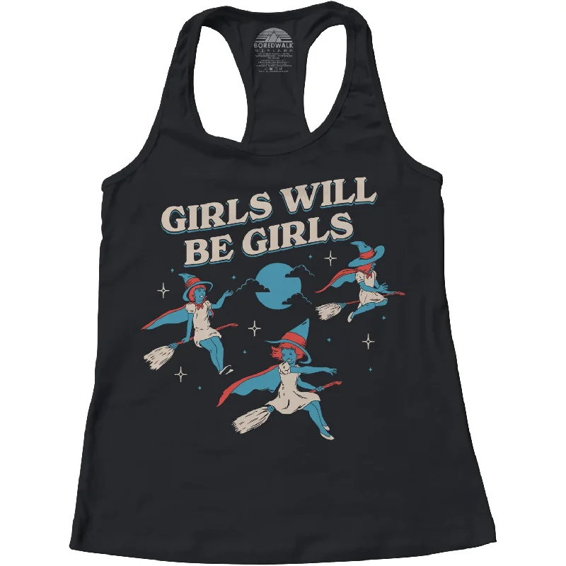 Women's Girls Will Be Girls Witch Racerback Tank Top white tank top