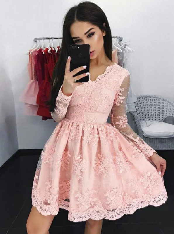 Lace Long Sleeves Pink Tulle Graduation Party Dress OP168 Tunics Review highly