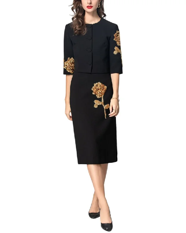 BURRYCO Cardigan & Skirt Set Welt Pockets Slit Pockets Flap Pockets
