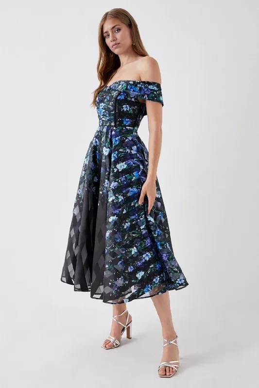 Organza Pleated Top Midi Dress Off Shoulder A-Line Wedding Guest Party Dresses Tunics Sophisticated sleek