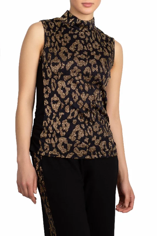 Sparkling Leopard Mock Neck Tank Black Gold layering tank top