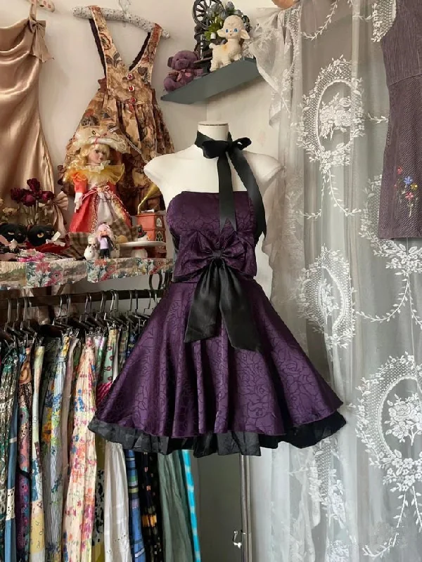 Dark Purple A-Line Satin Vintage Short Party Dress Homecoming Dress, D116 Tunics Custom made