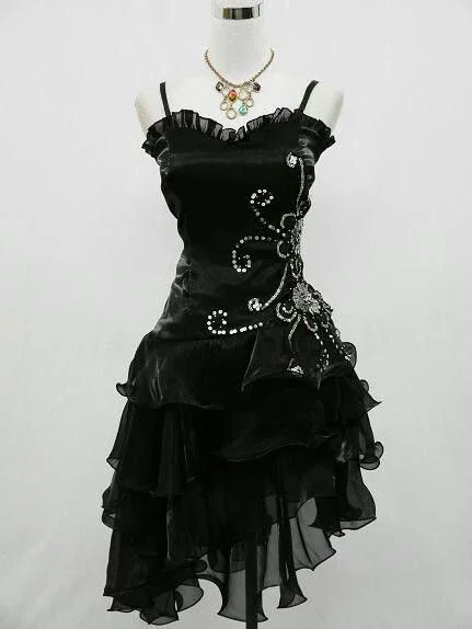 Black Spaghetti Straps A-Line Short Party Dress Homecoming Dress MD7396 Lace Sexy Club