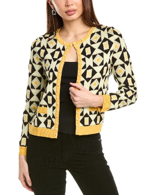 Gracia Pearl Trim Cardigan Zippered Front Buttoned Front Snap Front