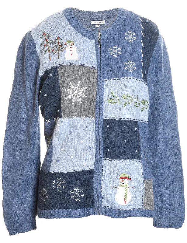 Snowman Christmas Cardigan - M Satin Fabric Silk Fabric Chiffon Fabric