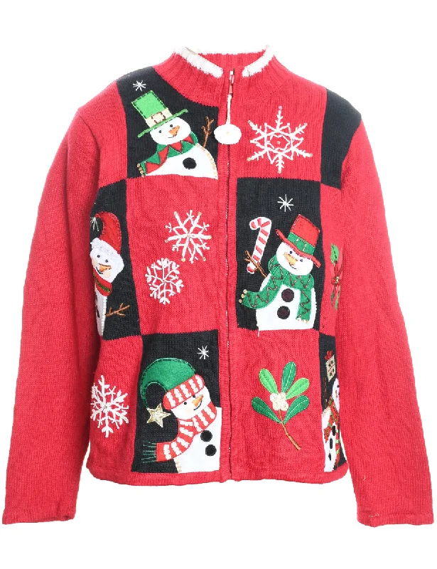 Snowman Christmas Cardigan - L Knit Fabric Woven Fabric Fleece Fabric